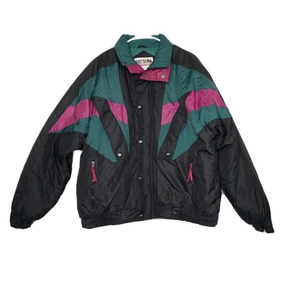 Brittania Jackets & Blazers - VTG Brittania Womens XL Ski Puffer Jacket 80’s 90's Black Colorblock Snowboard